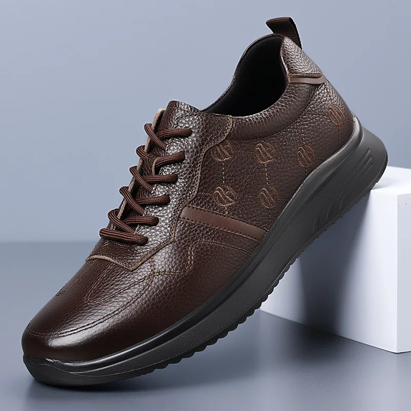 Handmade Leisure Men Shoes Outdoor Trendy Minimalist Work Shoes with Lace Up Middle-Aged Dad Formal Casual Business Leather Shoe