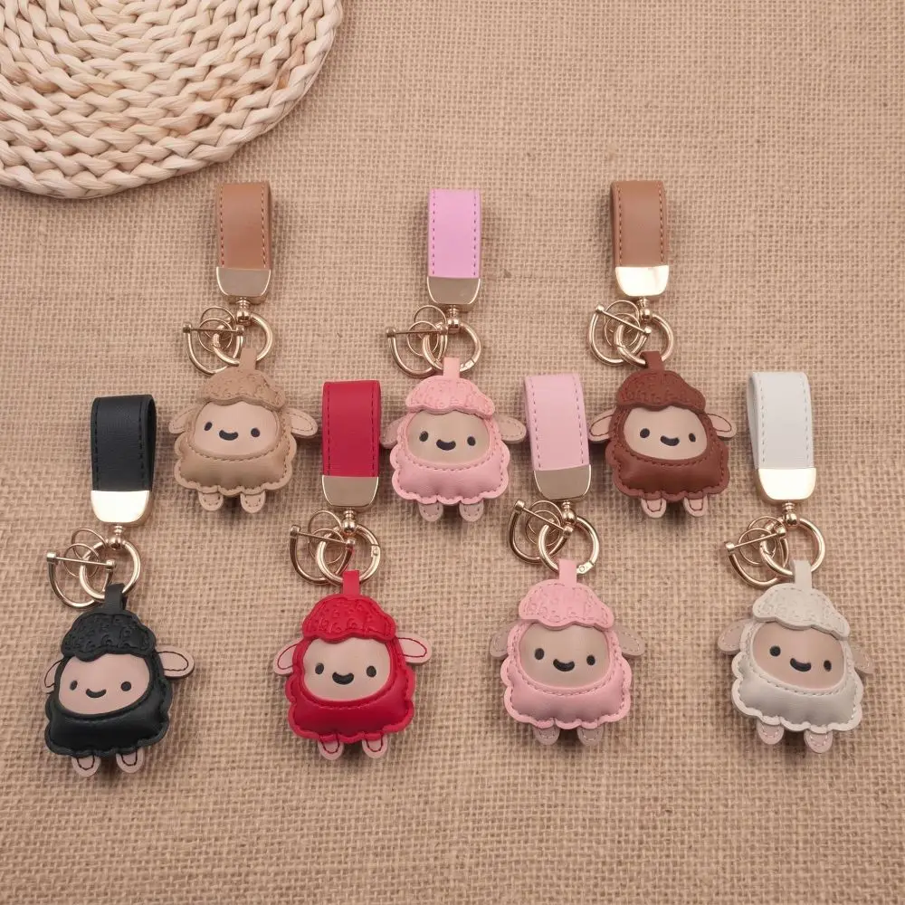Rich and Lucky Cartoon Pu Sheep Keychain Braided Rope Leather Goat Pendant Zodiac Goat Wrist Strap Lamb Bag Charm Men