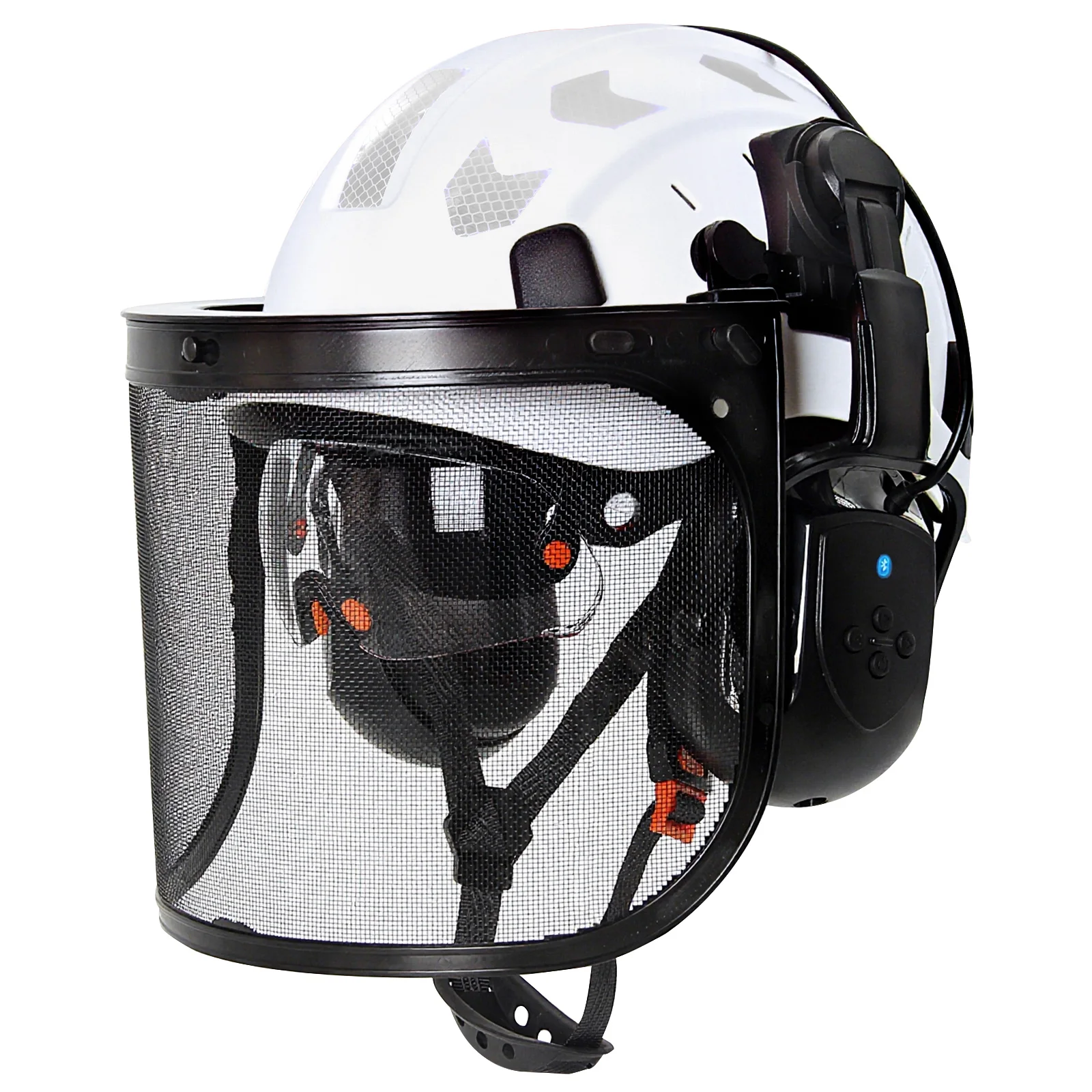 CE Face Mesh Shield Mask Forestry Chainsaw Safety Helmet Brushcutter Trimmer Protective Logging Hat with Bluetooth Earmusffs