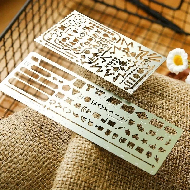 1PCS Vintage Portable Stainless Steel Stencils Hollow Ruler Planner Travel Diary Notebook DIY Tool Template Gift Stationery