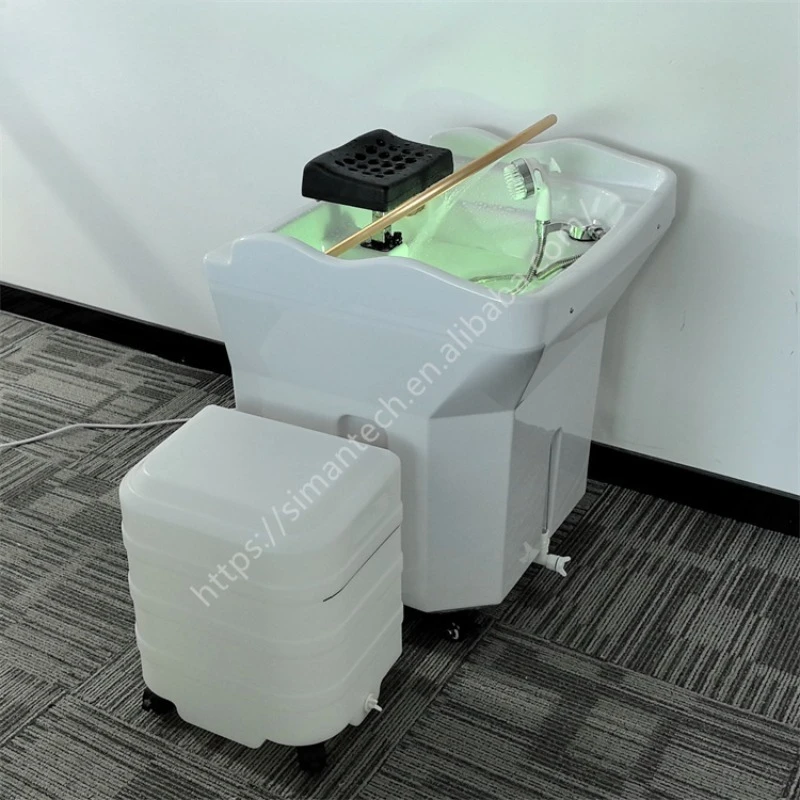 Fregadero grande de 60L para almacenamiento de champú con doble salida de agua, uso en salón, compatible con panel de circulación de agua tipo inglés.