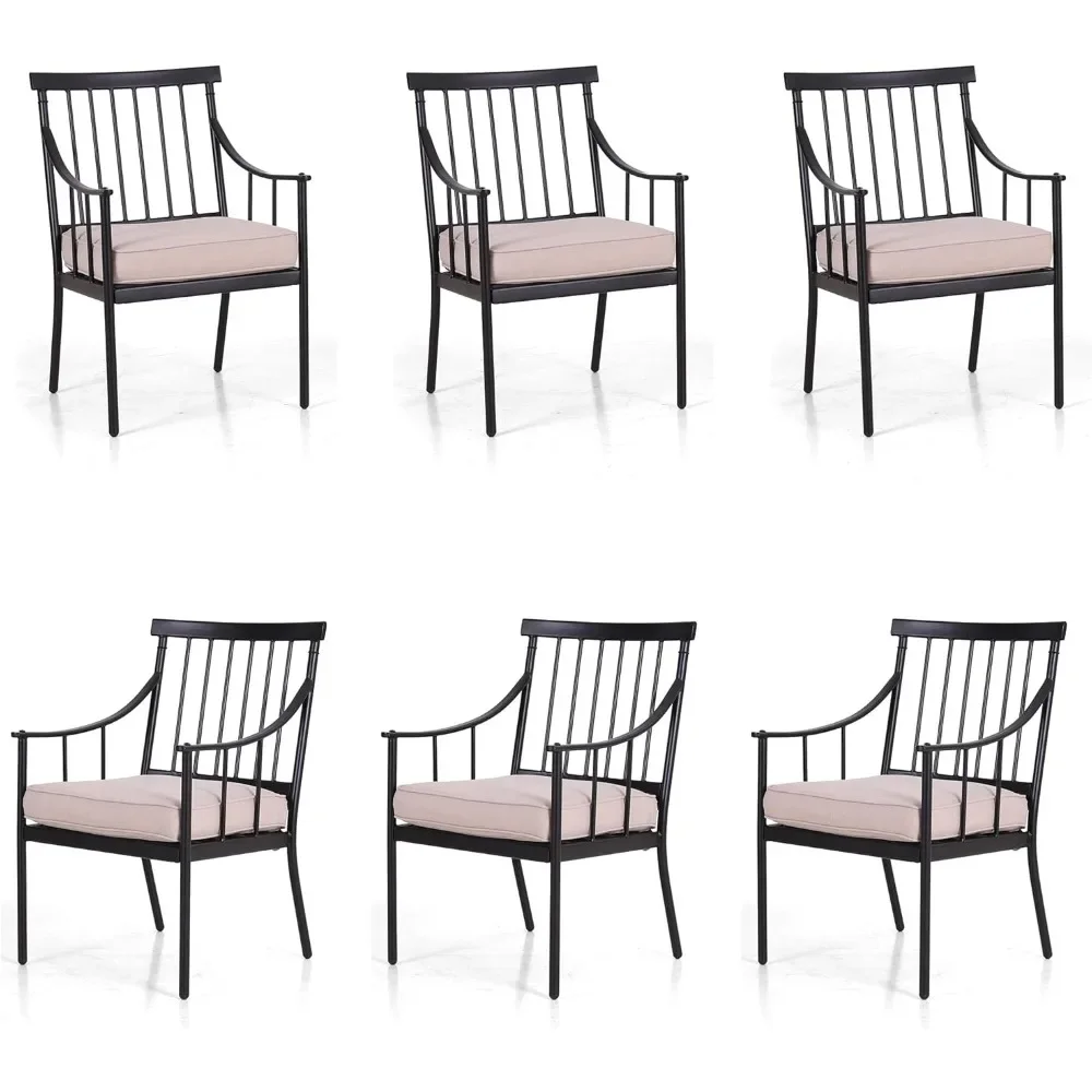 Dining Chairs Set of 6 with Cushion Black Heavy-Duty Weatherproof Armchairs for Patio Outdoor Metal Stee Chair