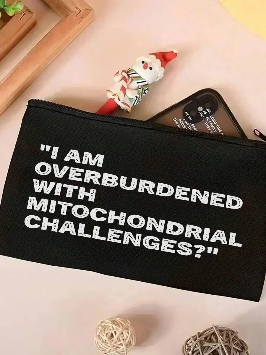 

Waterproof Polyester Zipper Pouch With Mitochondrial Challenges Quote, Multi-Functional Cosmetic Toiletry Bag For Travel