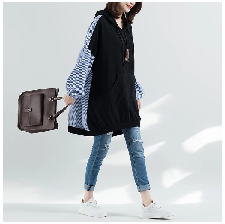 Vestido de Mole F Estilo Coreano Solto com Patchwork t Moda Casual Primavera 2025 Manga Longa Crimento Médio