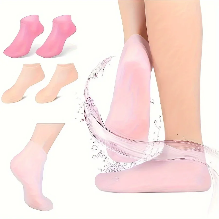 Waterproof Silicone Foot Covers, Non-Slip Moisturizing Socks, Reusable Pedicure Care, Cracked Heel Repair, Spa &Home Use, Unisex image 2