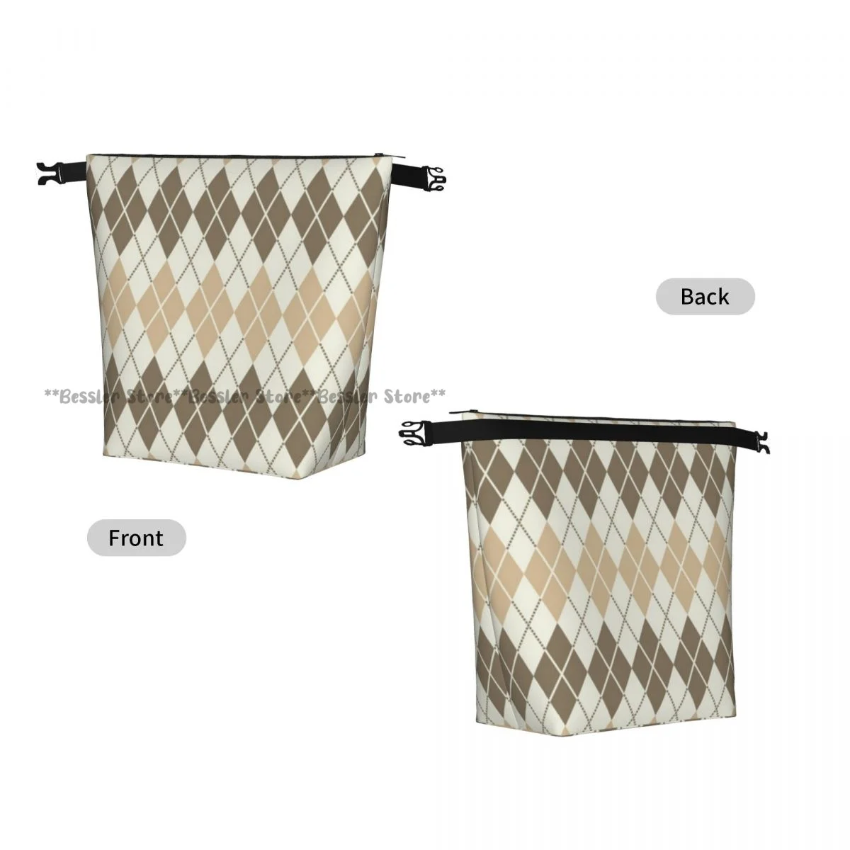 Roll Top Insulated Bento Lunch BagJapanese Diamond Plaid Pattern Thermal Meal Bag Lunch Container Tote