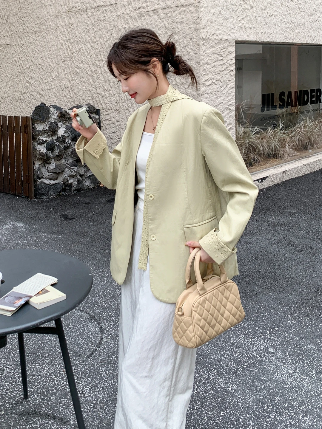 

Ele Yellow V-ne Sa Suit Women's Faion Spring Autumn High Aesthetic Korean Aosphere Outerwear Commute Sle Standa...