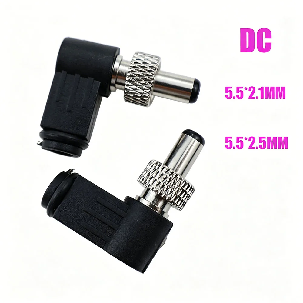 YARU 90° Right Angle 5.5x2.1MM 5.5x2.5MM DC Power Connector Plug with Screw Lock For CCTV LED Strip Router 12V Power Supply ﻿