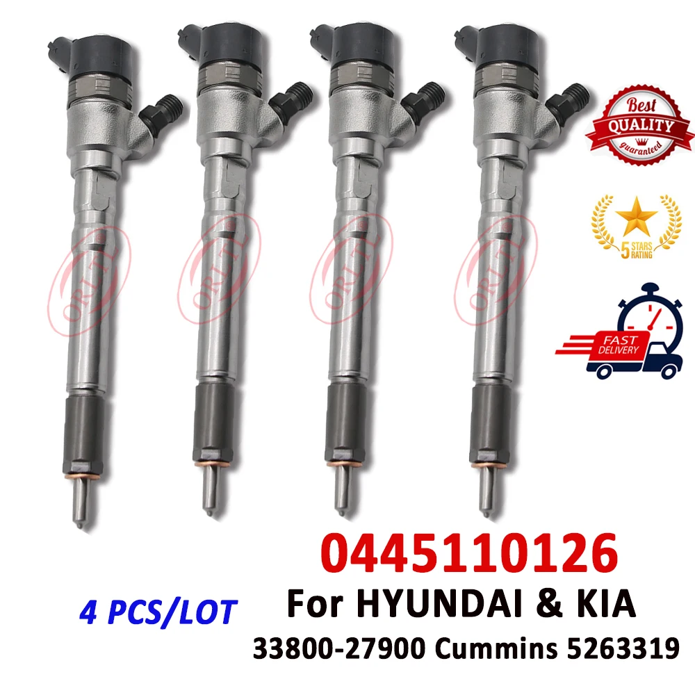 

ORLTL 4 PCS 0445110126 Fuel Injector 33800-27900 Auto Diesel Injector 0 445 110 126 Nozzle FOR HYUNDAI Santa FE 2.0 KIA Sportage