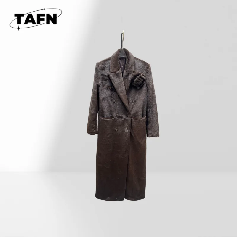 Soft Mid-Length Coat with Belt Comfortable Daily Wear Trench Jacket Women's Relaxed Fit Long Sleeve Overcoat AJ1507