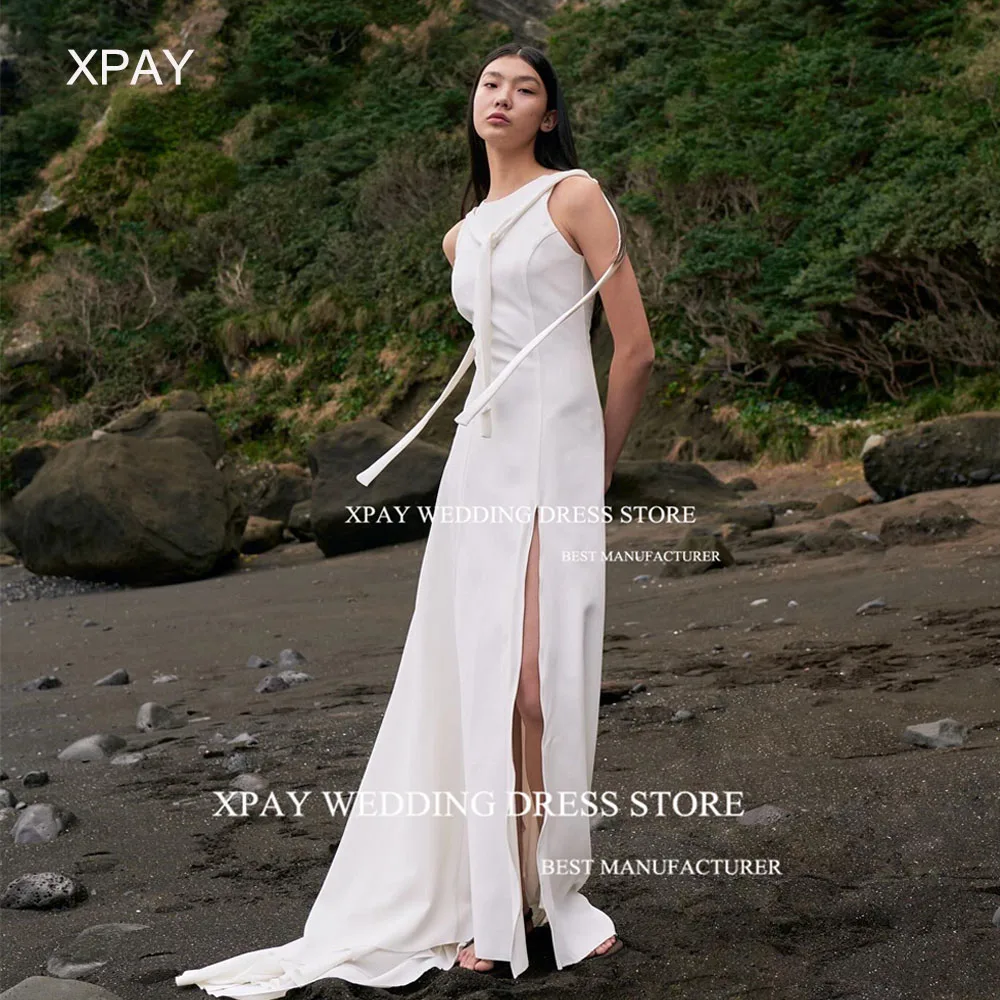 XPAY O Neck Mermaid Korea Wedding Dresses Side Pleats 웨딩드레스 Beach Sleeveless Prom Party Photo Shoot Backless Custom Bridal Dress