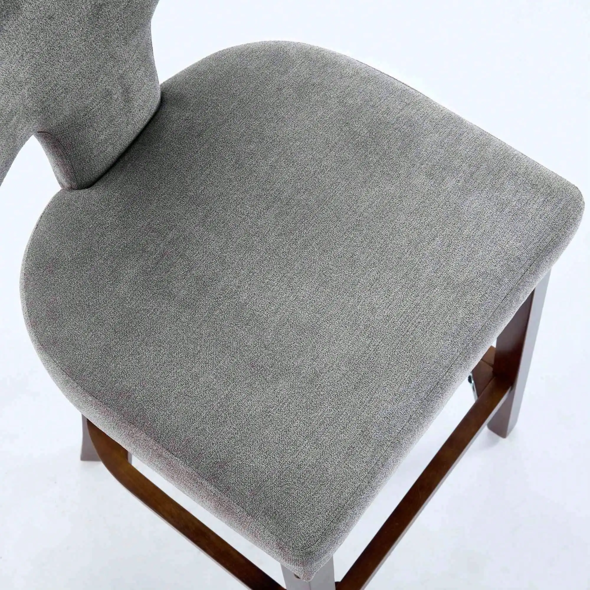 Set Of 2 Mid Century Modern Counter Height Bar Stools, Farmhouse Linen Fabric Upholstered Accent Chair Curved Backrest With Copper Nails Around,Kitchen Chairs With Hardwood Frame