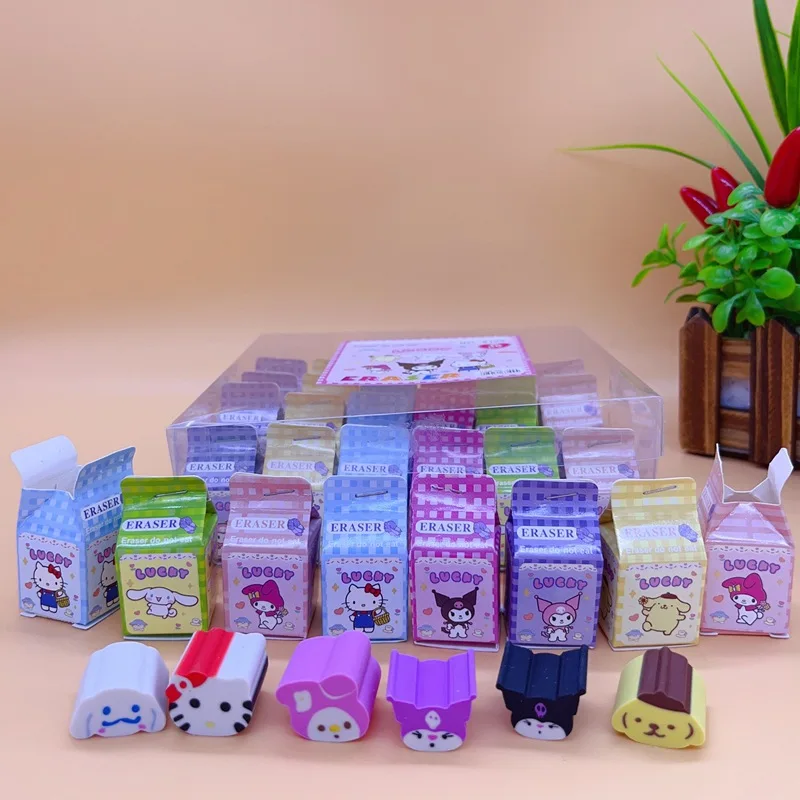 36pcs/lot Sanrio Kuromi Melody Cinnamoroll Eraser Cute Writing Drawing Pencil Erasers Stationery For Kids Gifts School Supplies