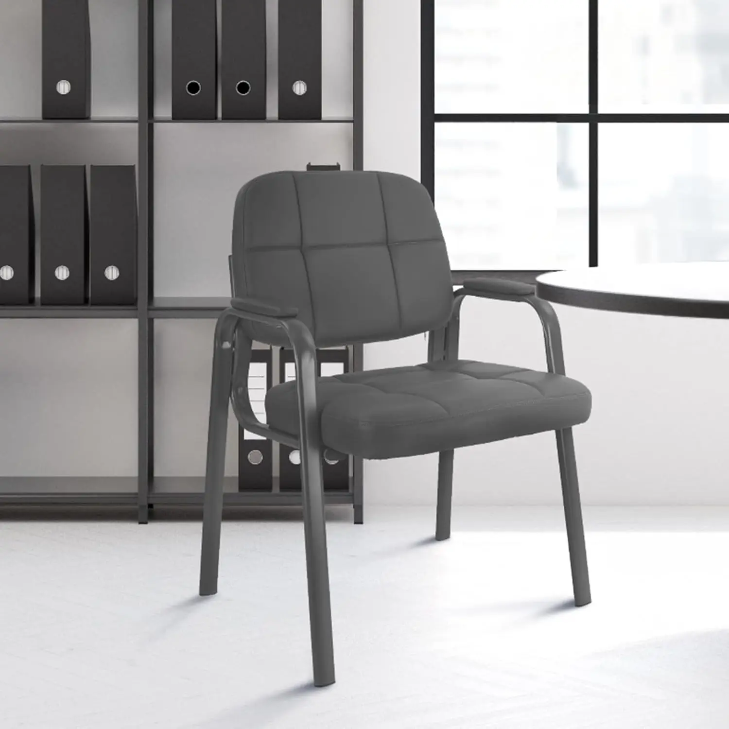 Waiting Room Guest Chair with Bonded Leather Padded Arm Rest for Office Reception and Conference Desk(Grey 1 Pack)