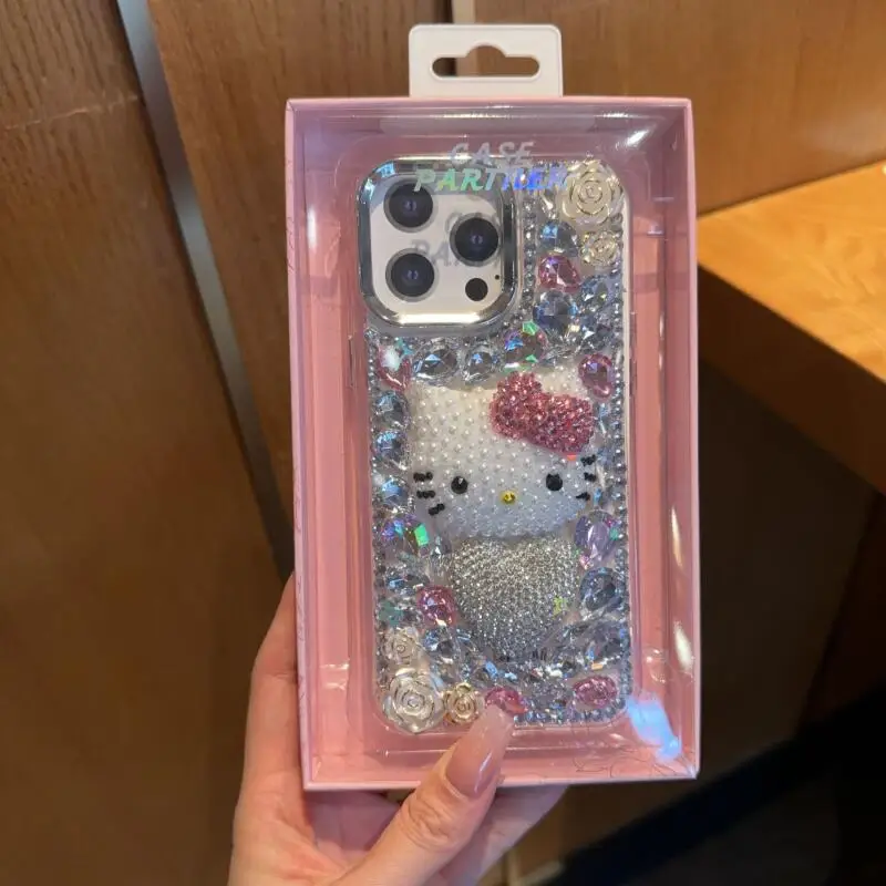 لطيف Kt حجر الراين قضية الهاتف المحمول Kawaii مرحبا كيتي 16 برو ماكس 15 14 سانريو أبل جراب هاتف الراقي صديقة مهرجان هدية
