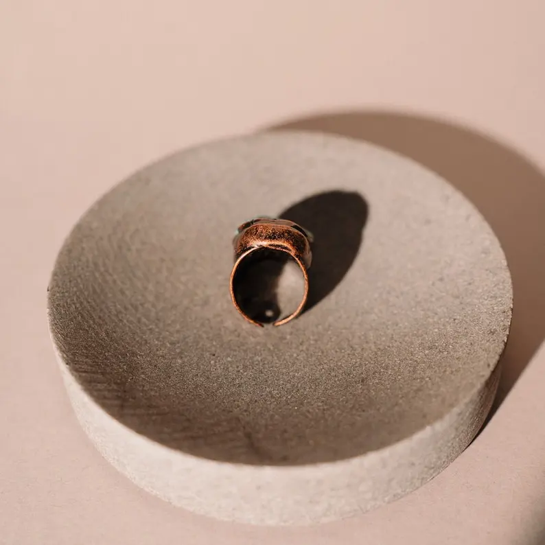 YEEVAA Chunky Turquoise Ring, Bronze Ring, Handmade Jewelry Gift
