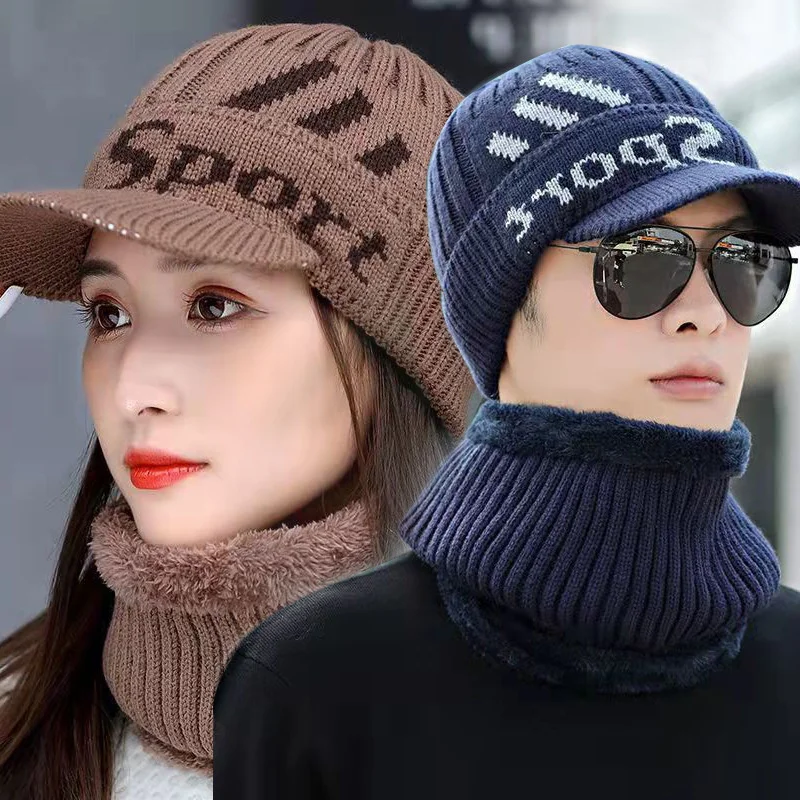 Korean knitted wool hat Bib women's autumn and winter Plush thickened warm hat cycling ear protection duck tongue Hat Winter