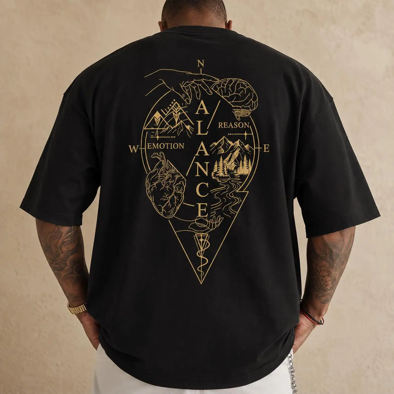 T-shirt à motifs pour homme : Balance, Boussole, Rationalité et Émotion, style streetwear décontracté d'été, en fibre de polyester, tendance estivale