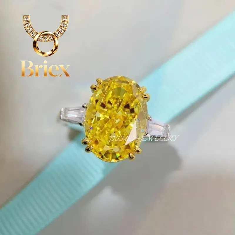 Briex Jewelry Luxury Solid Platinum PT950 Women's 10 karat Yellow Diamond Ice Flower Cut Pigeon Egg Oval Ring
