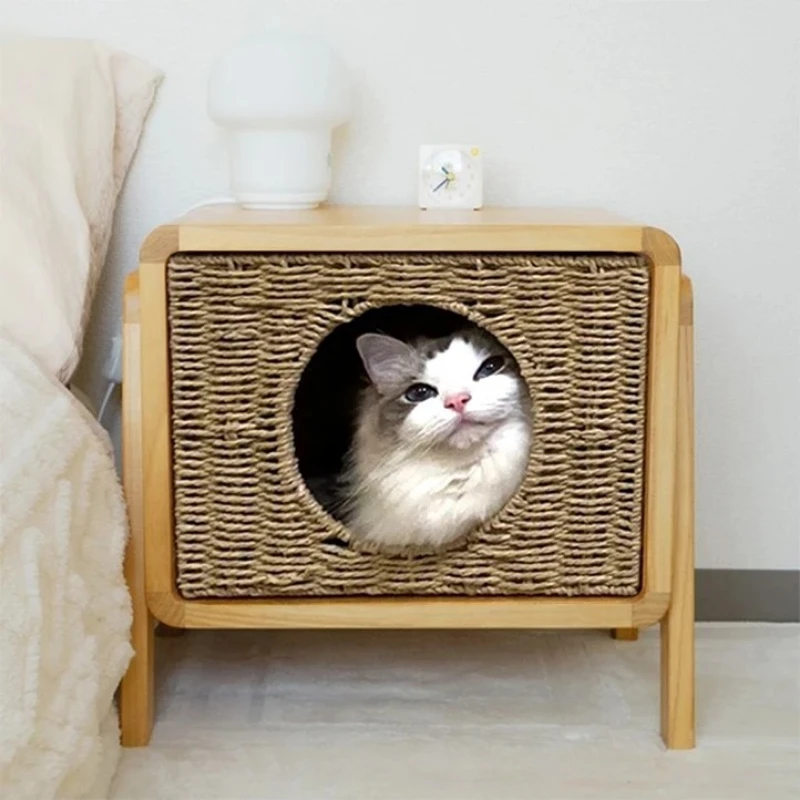 

Handmade Cat Lover's Bench - Convertible Wooden Ottoman with Hideaway Pet Cave, Space Saving Nightstand Alternative