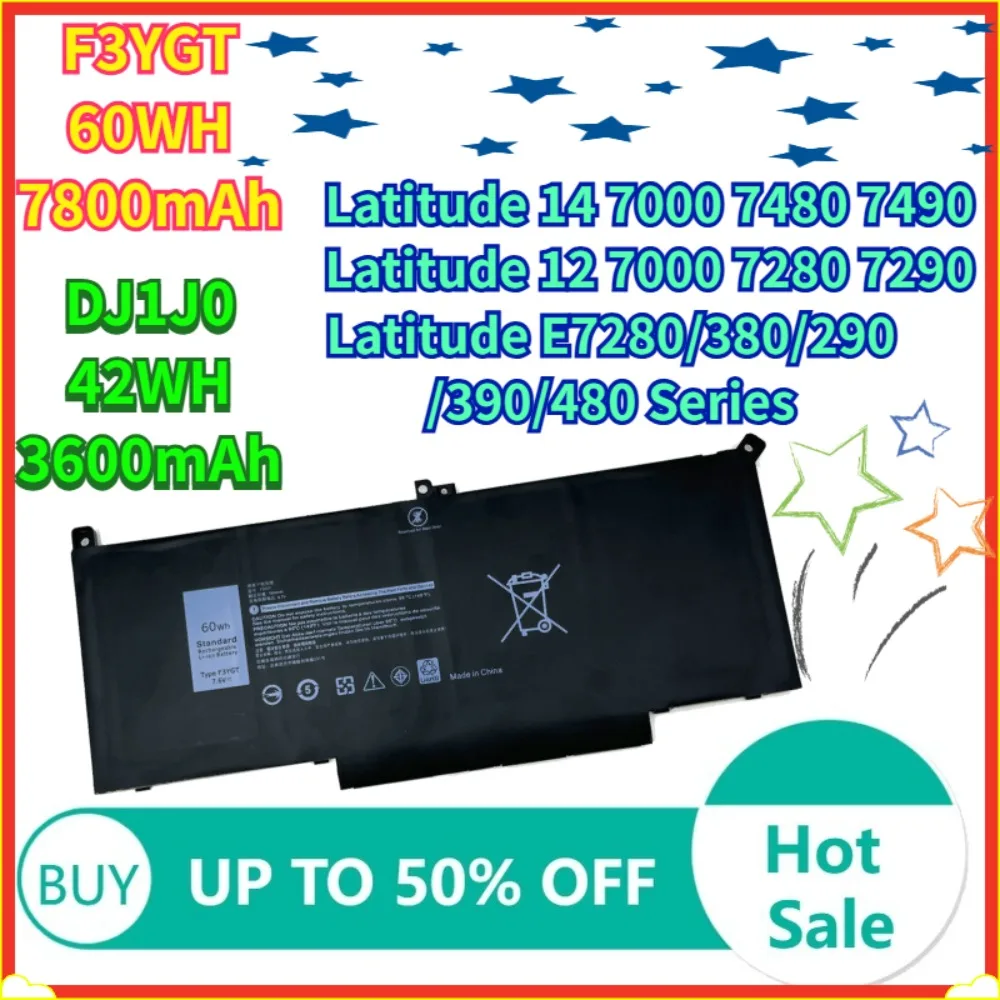 For Dell Latitude 7000 7280 7380 7290 7390 7480 7490 E7280 E7380 E7480 E7290 E7390 E7490 P73G DJ1J0 F3YGT Battery