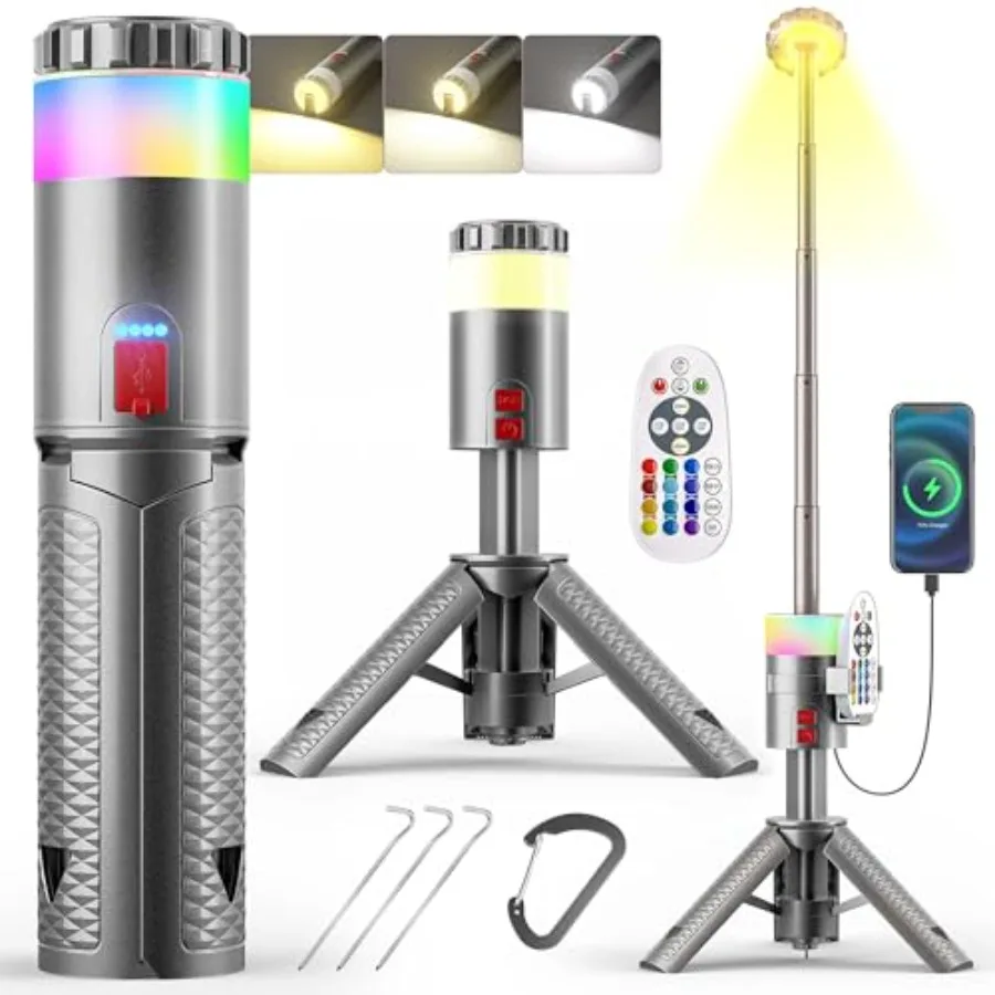 

Telescopic Rechargeable Camping Lantern 15 Color Temperatures 10000mAh with Hook Portable Waterproof for Hiking Emergency Power