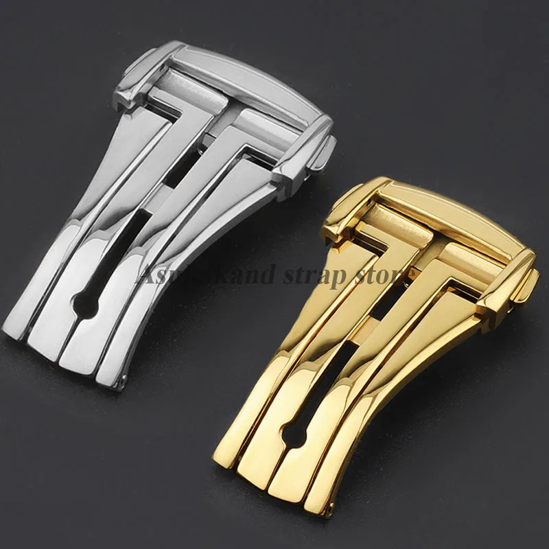 Edelstahl-Uhrenschnalle, Silber, Gold, 16 mm, 18 mm, 20 mm, für Omega-Faltschließe für Leder-Gummi-Uhrenarmband, Falttaste