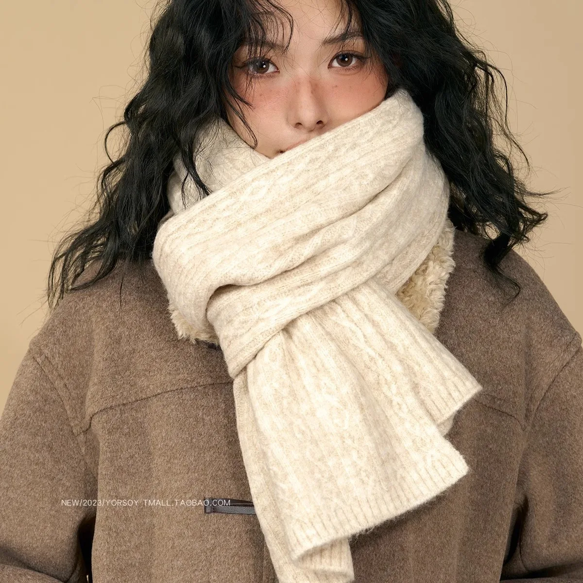 

Unisex Winter Knitted Wool Scarf Retro Twist Warm Thick Soft White Solid Color Academic Style