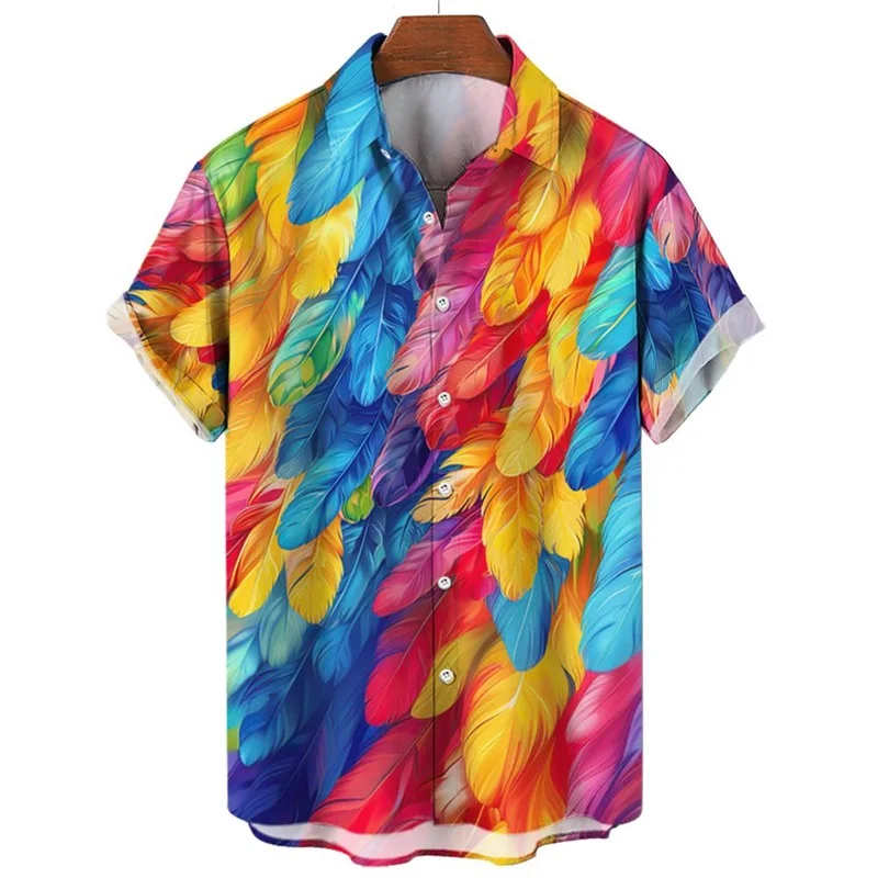 

Summer Hawaiian Shirts Full Print Feather Graphic Beach Shirts For Men Casual Lapel Short Sleeve Aloha Shirts Men's Clothing