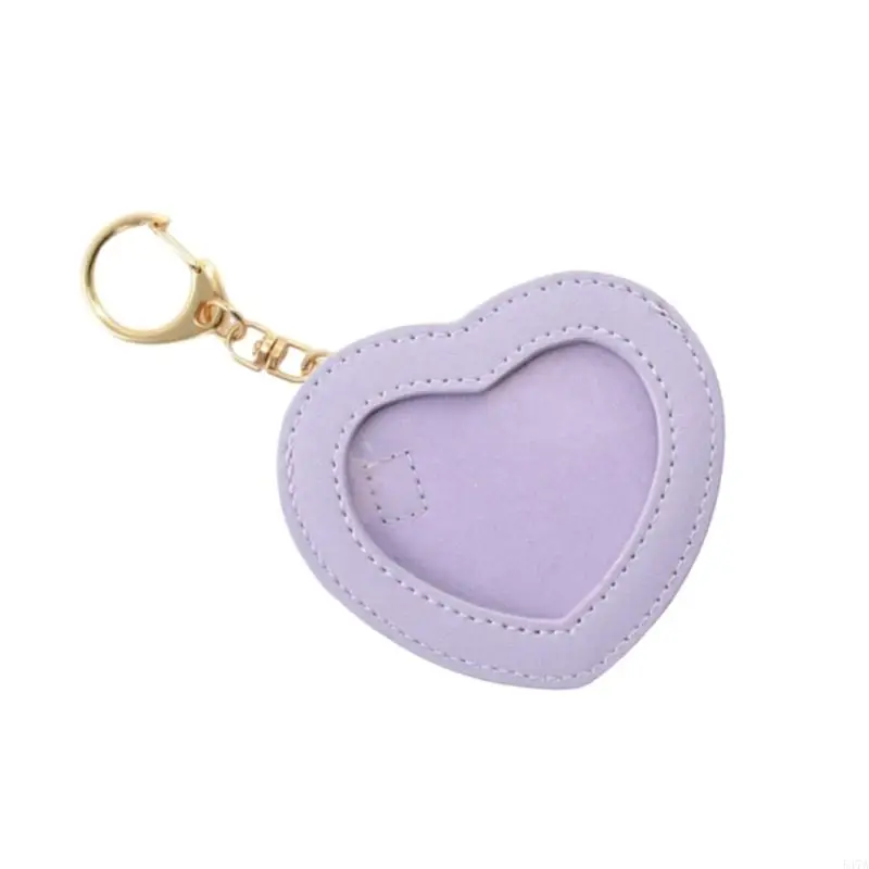 Heart Badge Holder Keychain Anime Pin Pendant PU Leather Display Protector Bag for Students and Collectors 547A