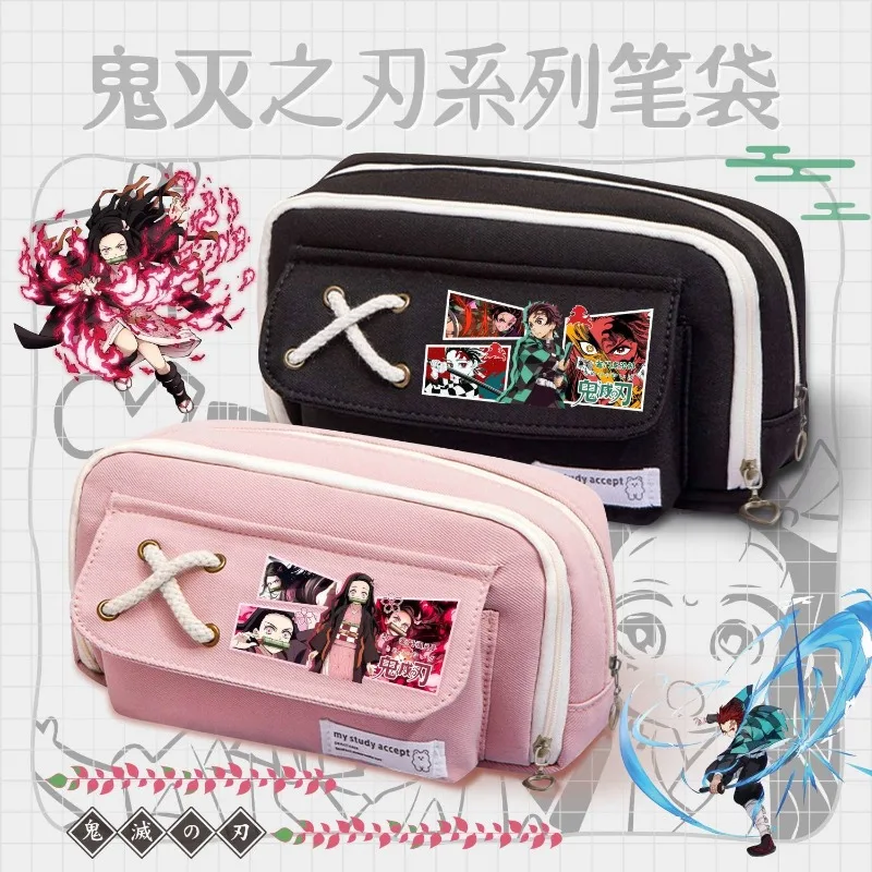 

Demon Slayer Anime Student Pencil Case Cartoon Characters Tanjiro Kamado Nezuko Giyu Zenitsu Printed Stationery Storage Bag