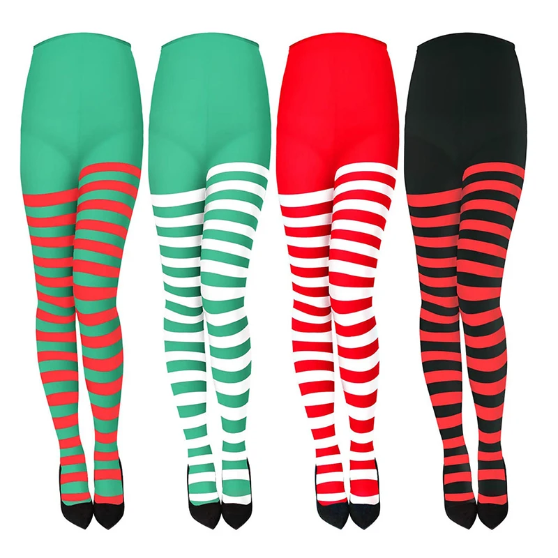 Goth Style Punk Women Striped Pantyhose Rainbow Long Tights Halloween Christmas High Waist Cosplay Stocking Elastic Slim Legging