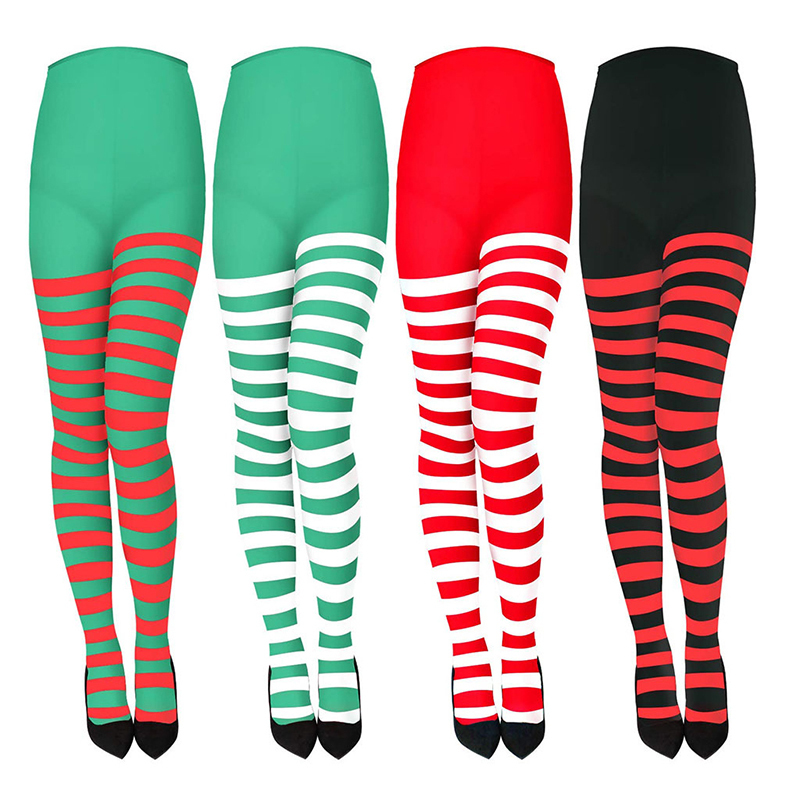 Goth Style Punk Women Striped Pantyhose Rainbow Long Tights Halloween Christmas High Waist Cosplay Stocking Elastic Slim Legging 