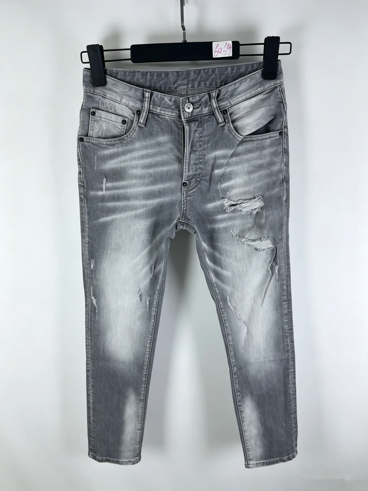 

6069 Four Seasons New Men's Wear Grey Wear Fashionable Slim-fit Micro-bullet Ink-splashing Paint Simple All-match Skinny Jeans