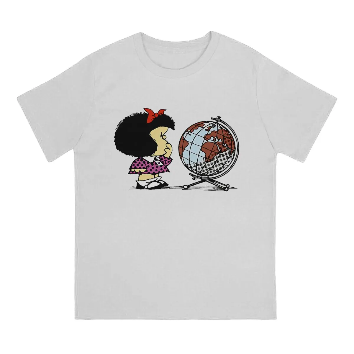 MAFALDA Look The World Tshirt Graphic Men Tops Vintage Homme Summer Polyester Short Sleeve Harajuku T Shirt