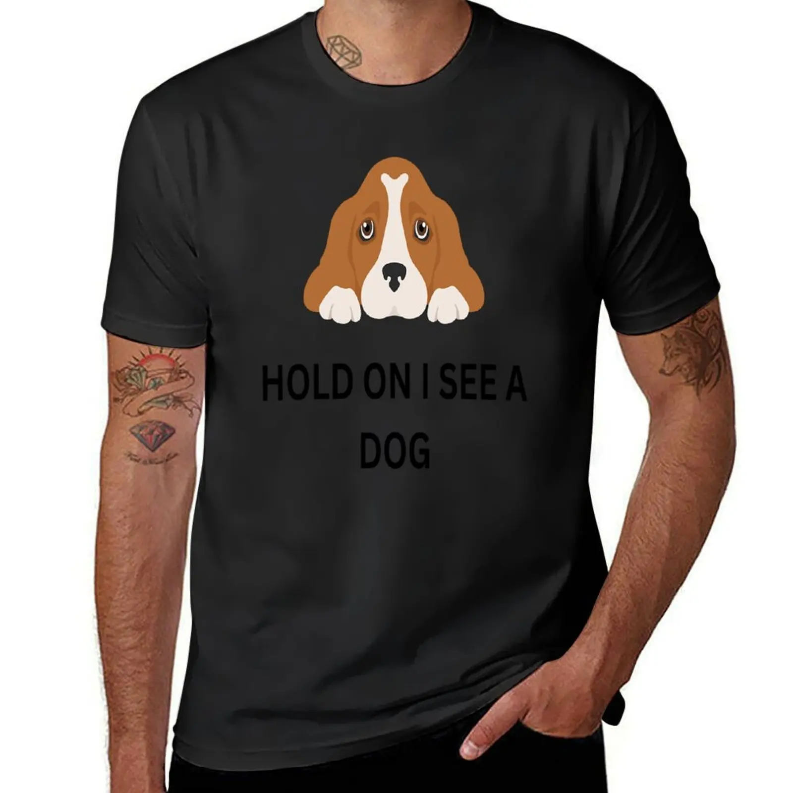 

Dog Distraction Hold On I see a Dog T-Shirt heavyweights quick drying customs design your own oversized mens workout shirts