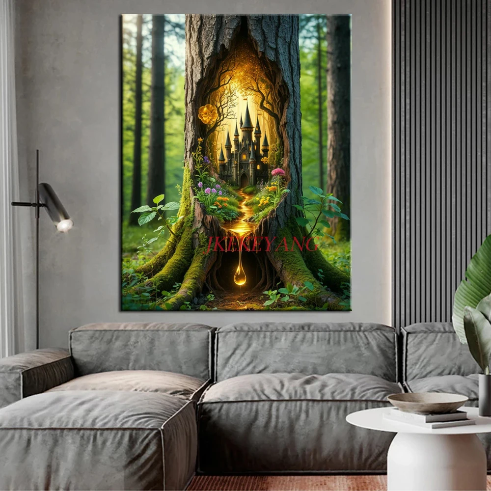 

5D Diy Diamond Embroidery The Castle in the Fantastic Tree Picture Diamond Painting Cross stitch Needleworks Home Decor J3506