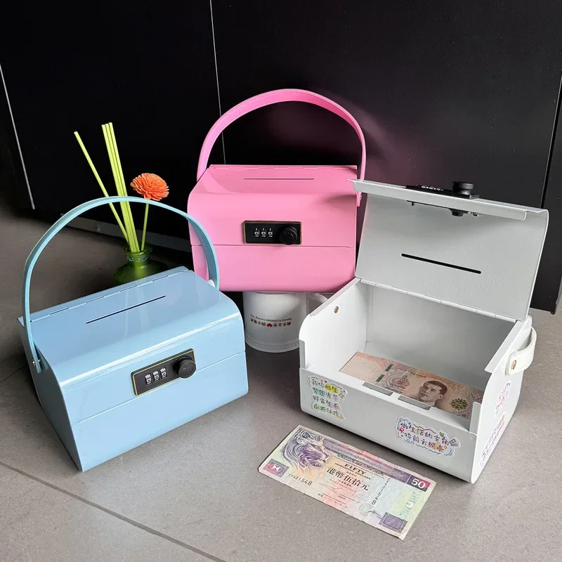 Portable Password Piggy Bank Desktop Mini Change Storage Metal Code Box Boys and Girls Creative Birthday Gift Storage Supplies