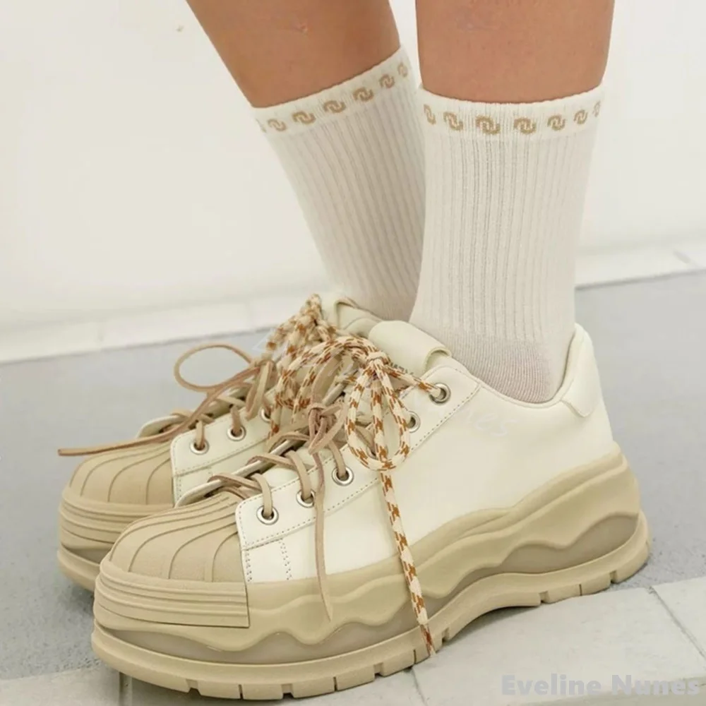 

Shell Toe Double Lace Casual Sneakers Women Platform Leather Height Increasing Sports Shoes 2025 Autumn New Fashion Design Shoes