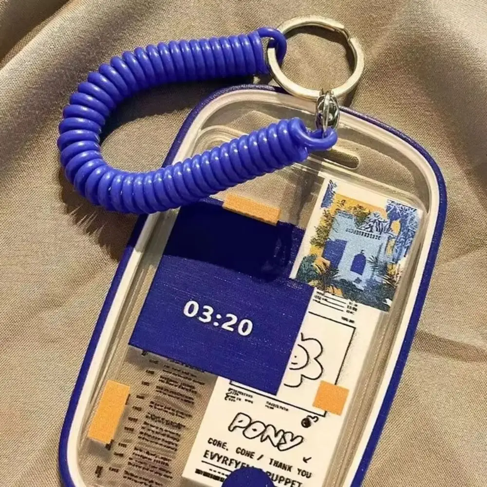 Spring Rope Transparent Card Holder with Trinkets Doodle ID Card Cover INS Slide Cover Type Students Bus Card Cover