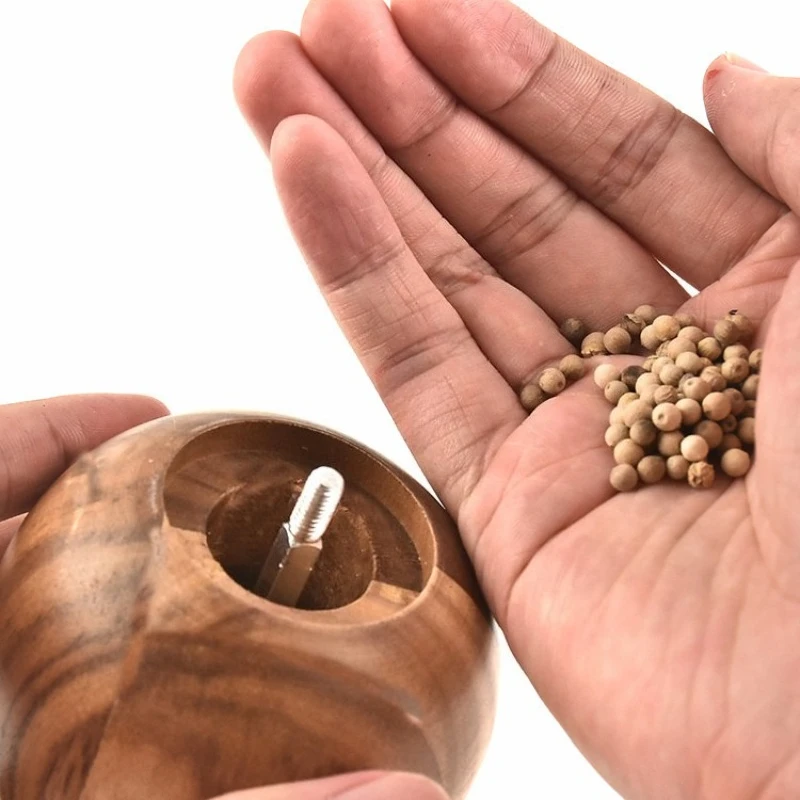 1PC Pepper grinder round wooden hand-cranked manual  grinder salt ceramic core pepper