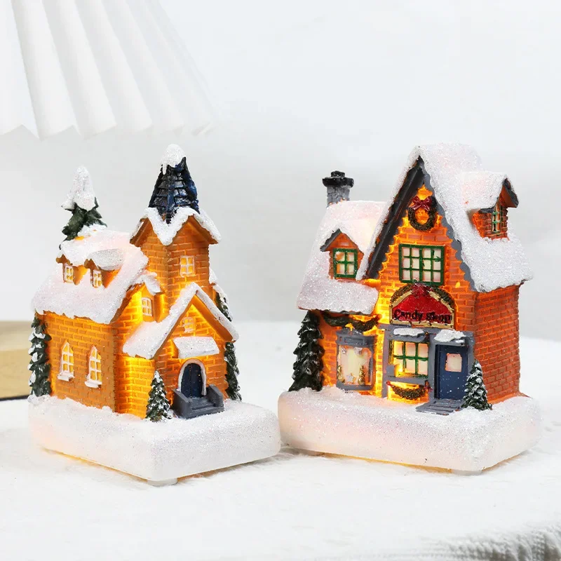 Glowing Christmas Cabin House with Led Lights Christmas Story Village Houses Festival Ornament Christmas Atmospheres Decor Props