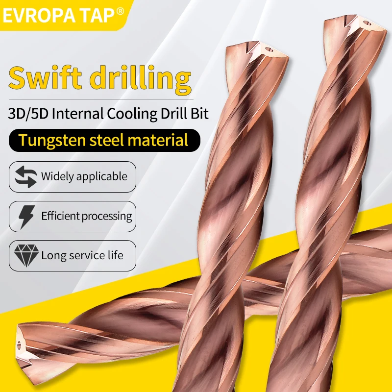 Broca de carburo 5D de 3-14mm, agujero interior a través del refrigerante para herramienta CNC eficiente de acero, broca de refrigerante interno de acero de tungsteno