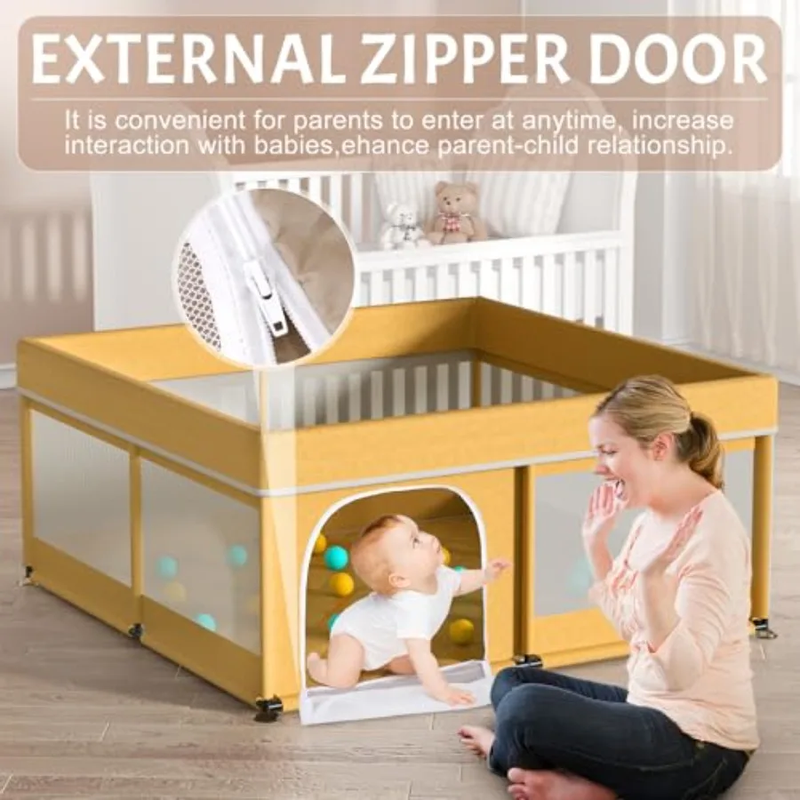 Baby Playpen with Mat 50x50inch: Large Playpen for Babies and Toddlers Indoor Safety Play Pen with Soft Breathable Mesh - All-W