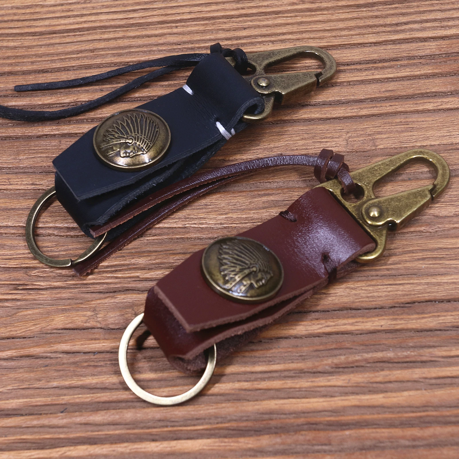 Handmade Genuine Leather Key Holder For Men Male Vintage 100% Cowhide EDC Waist Hanging Belt Loop Keychain Clip Key Chain Buckle