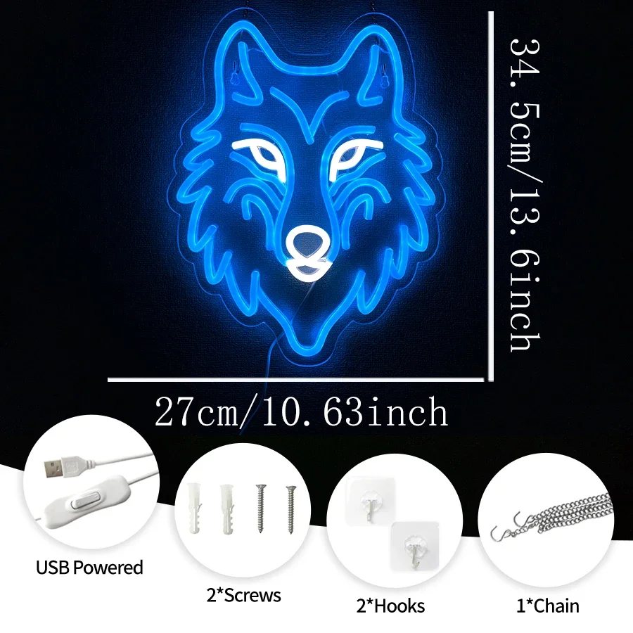 Bedroom Living Room Man Cave Game Room,Birthday Christmas Gifts for Boys Men Wolf Neon Sign,LED Wolf Light Animal Wall Decor