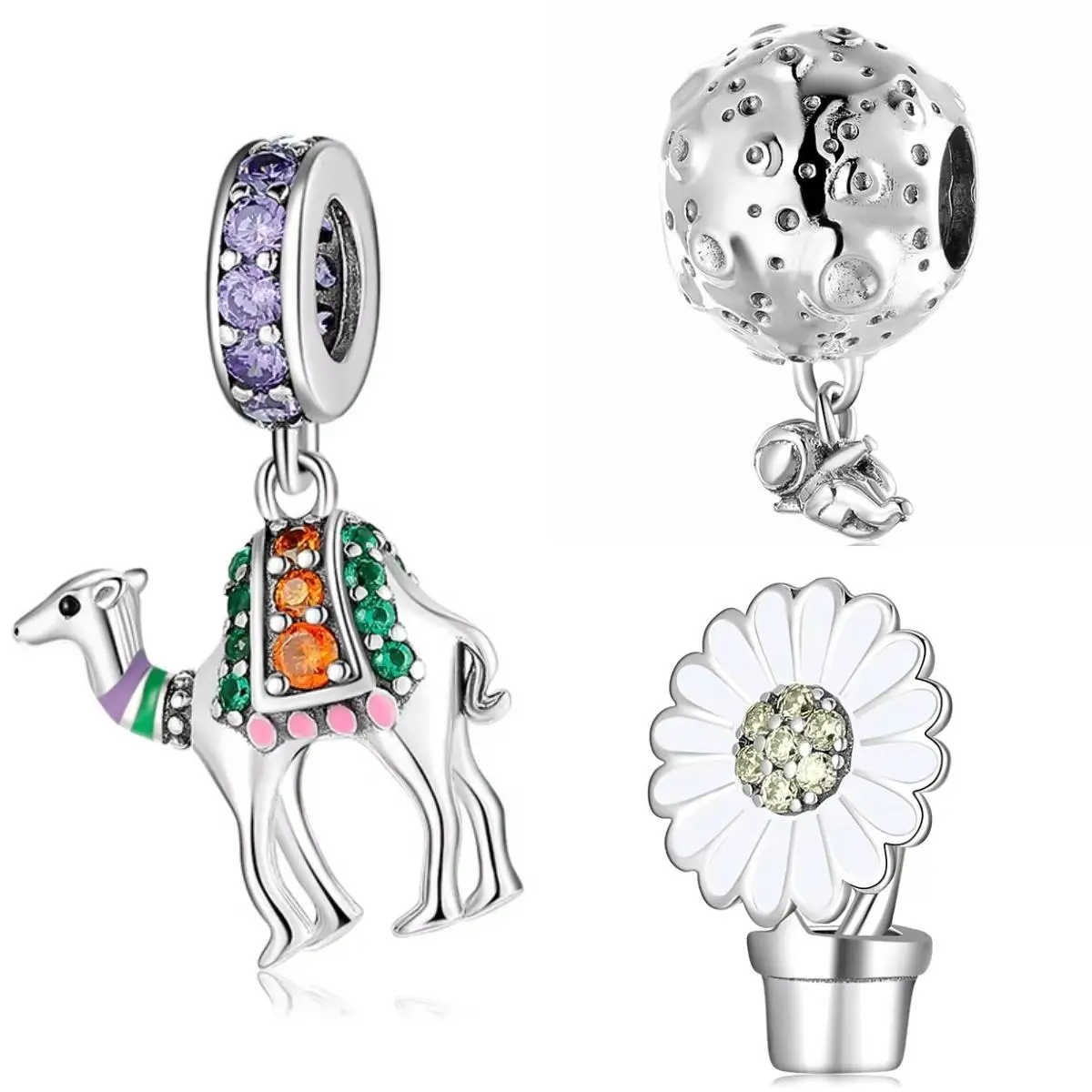 

Silver Plated Camel Cupid Love White Daisy Planet Beads Family Pendant Charms for Women Bracelet and Necklace Diy Fine Jewelry