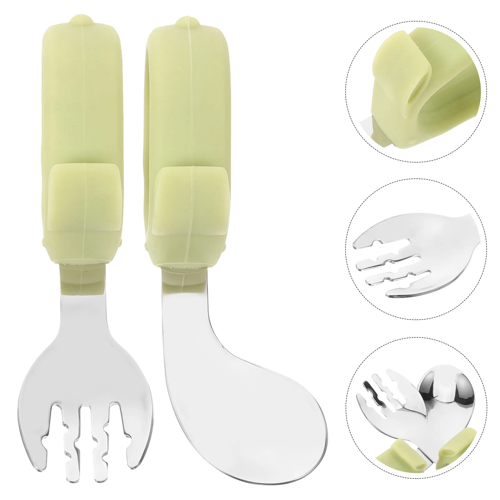 

1 Utensils Toddler Spoon Fork Set Short Handle Curved Tips Lightweight Portable For Self Feeding Kids Mealtime Tools Toddler
