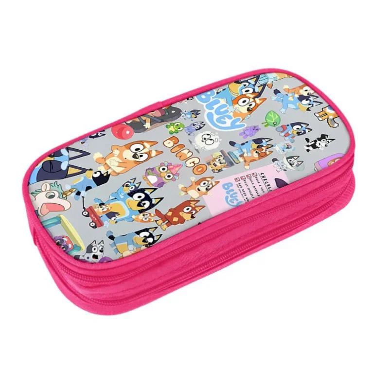 2024 Bluey Pink Pencil Bag for Primary Secondary School Students Double-Layered Stationery Box Storage Bag DIY Printed Pen Box