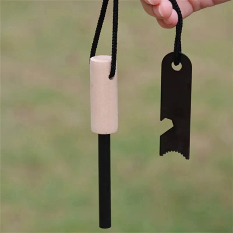 New Wilderness Survival Portable Flint Kit - Magnesium Fire Starter Stick with Wooden Handle for Camping Outdoor Equipment Tool view 5